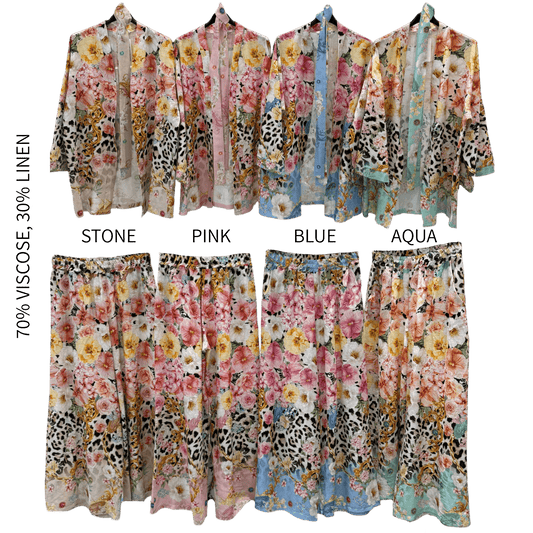CALANTHA SOFT LINEN BLEND KIMONO PANTS SET