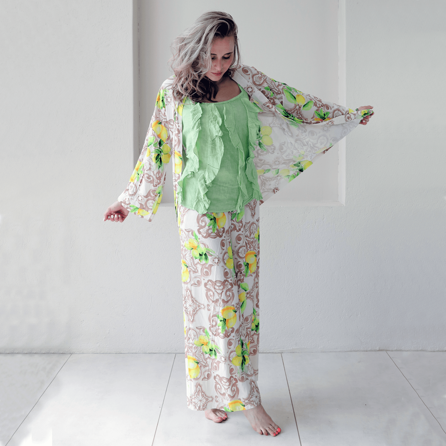 EULALIE SOFT VISCOSE KIMONO PANTS SET