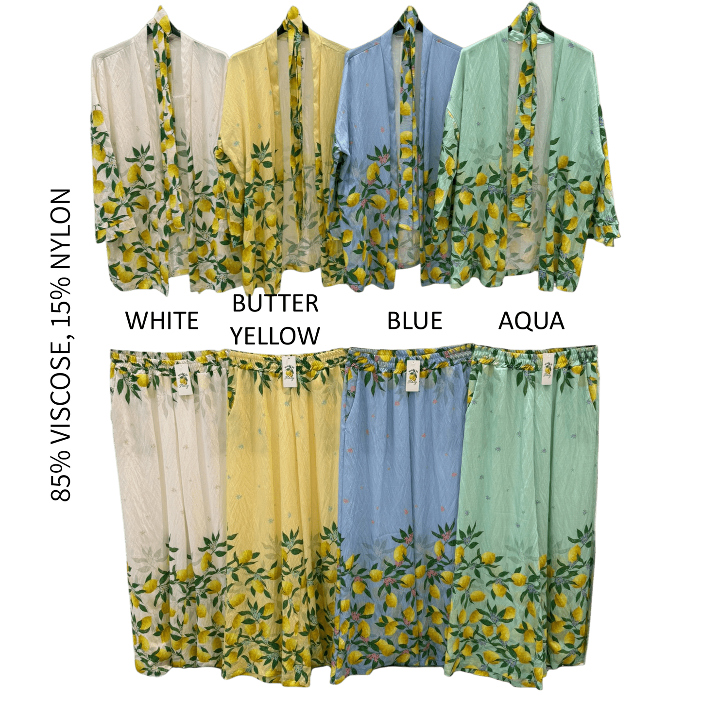 GWYNNE SOFT SATIN VISCOSE KIMONO PANTS SET