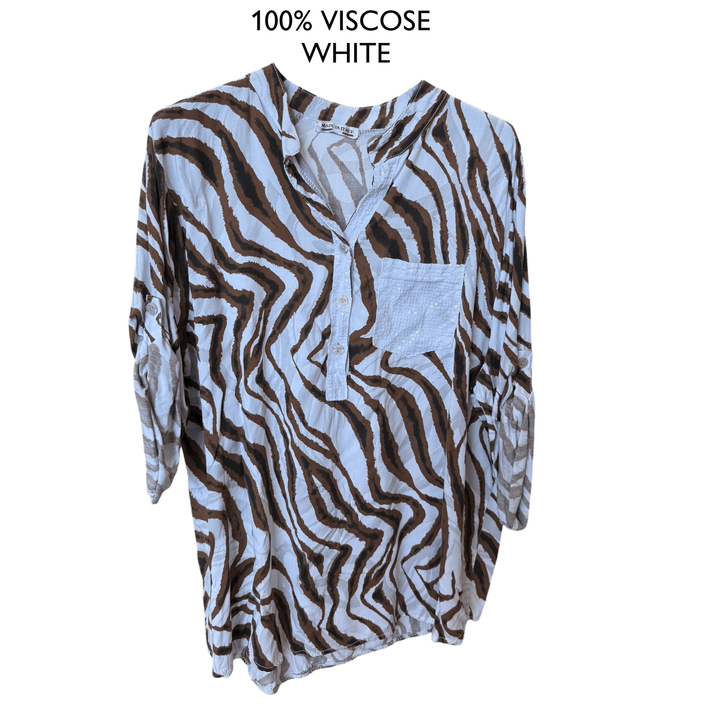 BRONWYN SOFT VISCOSE ZEBRA PRINT SEQ POCKET SHIRT