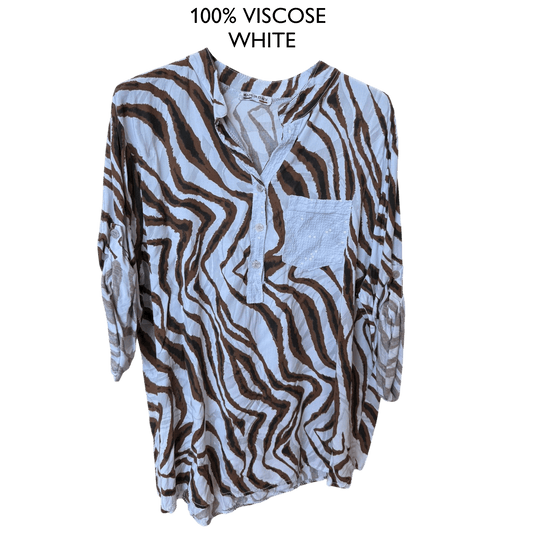 BRONWYN SOFT VISCOSE ZEBRA PRINT SEQ POCKET SHIRT