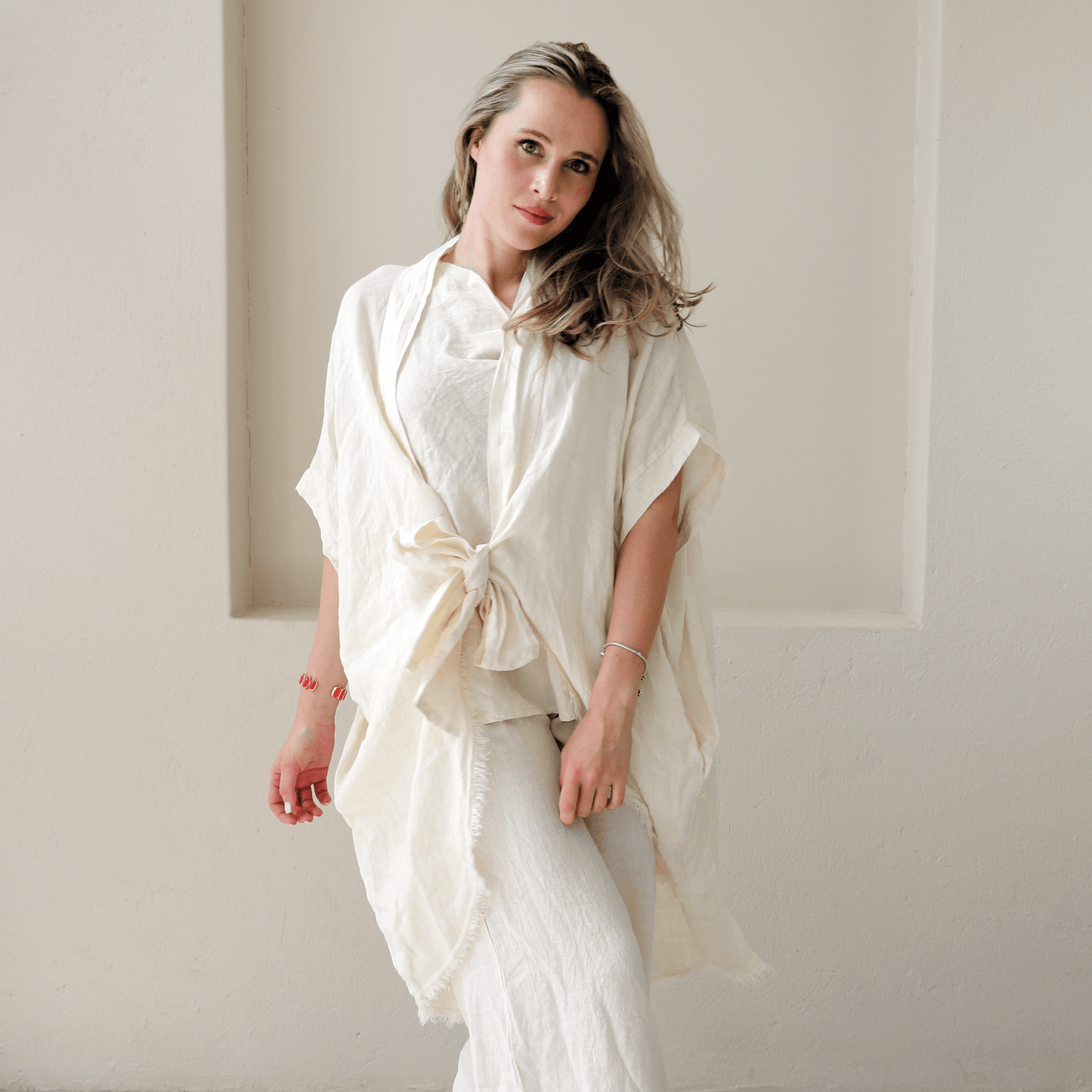 NORINE LINEN BATWING TIE JACKET