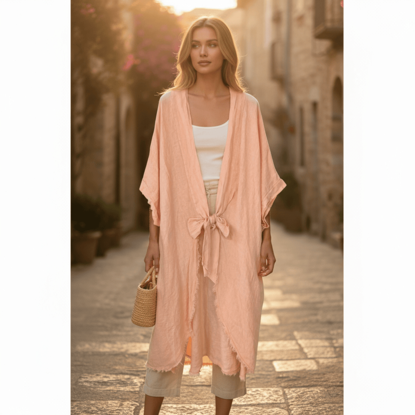 NORINE LINEN BATWING TIE JACKET