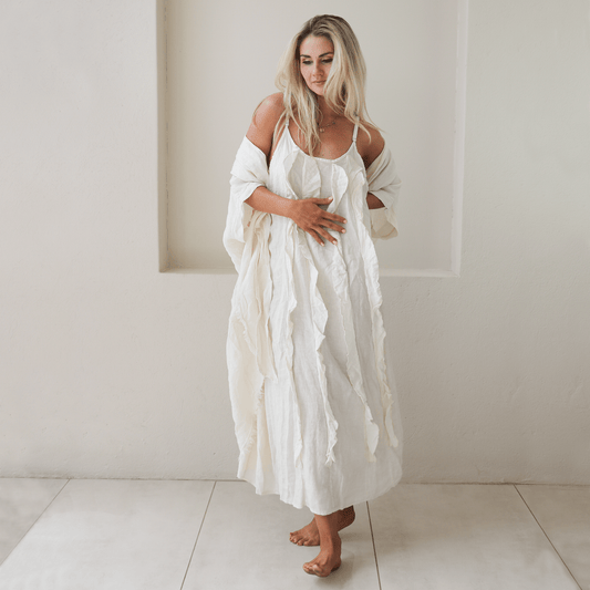 ARGELIA LINEN LONG RUFFLE CAMMI DRESS
