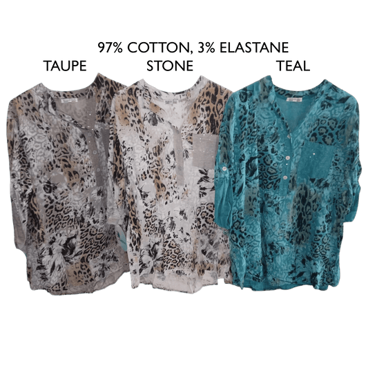 SEVILLA SOFT VISCOSE MIX ANIMAL PRINT SEQ POCKET SHIRT