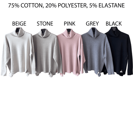 MAKENNA JERSEY KNIT MIX WOOL POLO NECK ZIP TRIM TOP