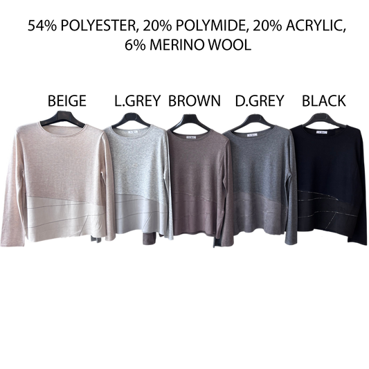 OPHELIA JERSEY KNIT MIX WOOL ASSYMETRIC LUREX TOP