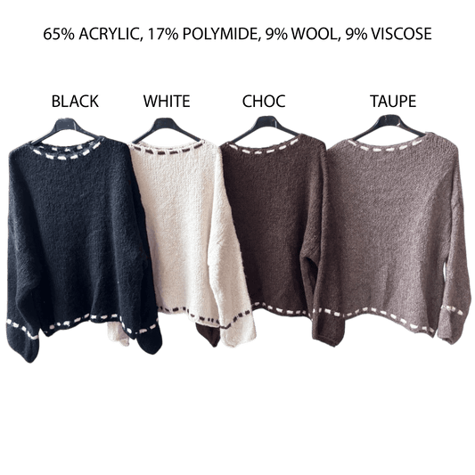 ARIAH KNIT MIX WOOL WHIPSTITCH TRIM TOP