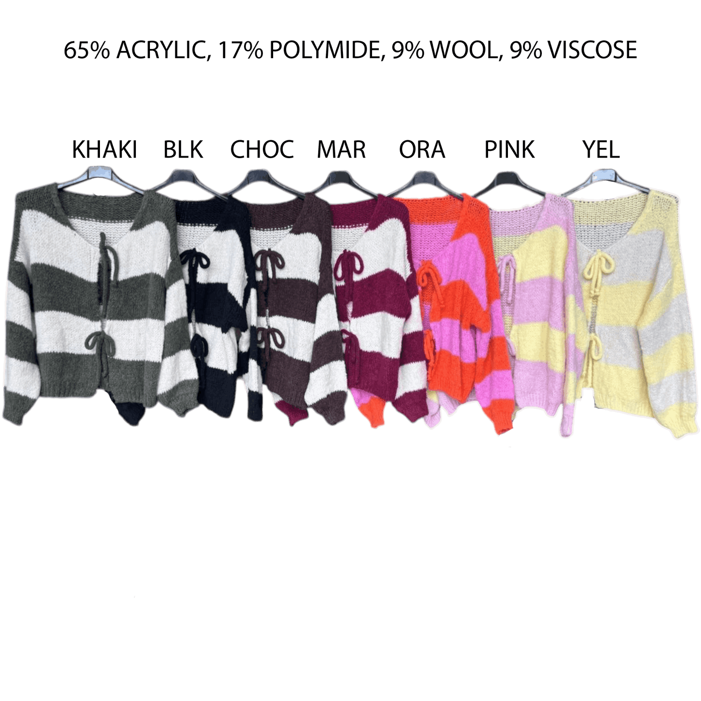 JENNY KNIT MIX WOOL STRIPE TIE CARDIGAN