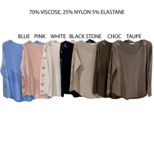 ALANI JERSEY KNIT STUDDED HEART SLEEVE TOP