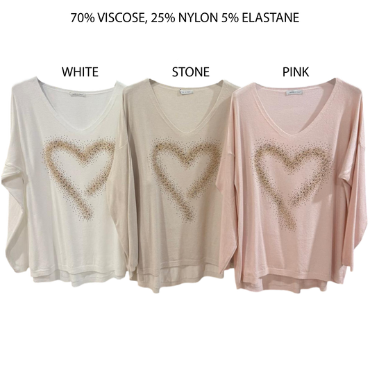 ALLIE JERSEY KNIT STUDDED HEART TOP