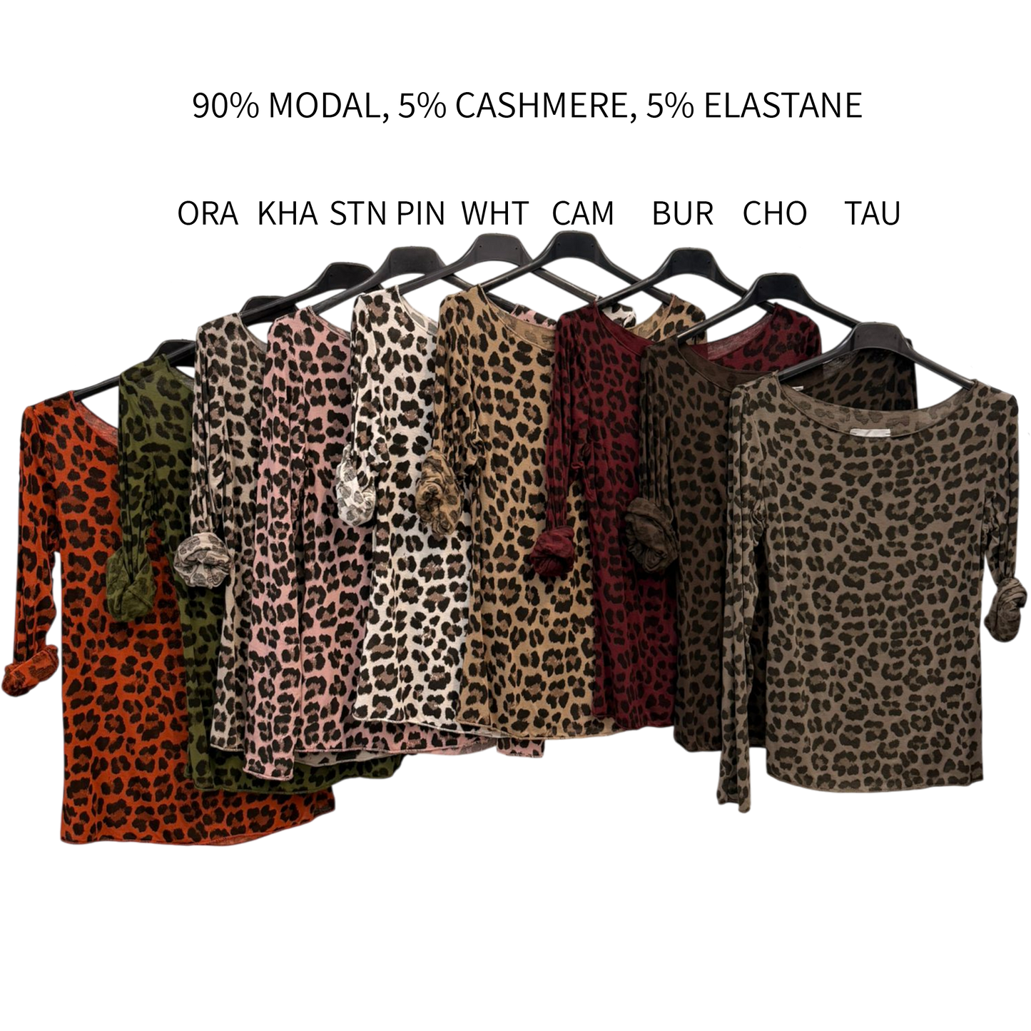 LUCIANA JERSEY KNIT MIX CASHMERE LEOPARD PRINT TOP