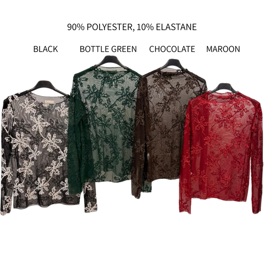 KENZIE LACE VELVET SMOCKING TOP