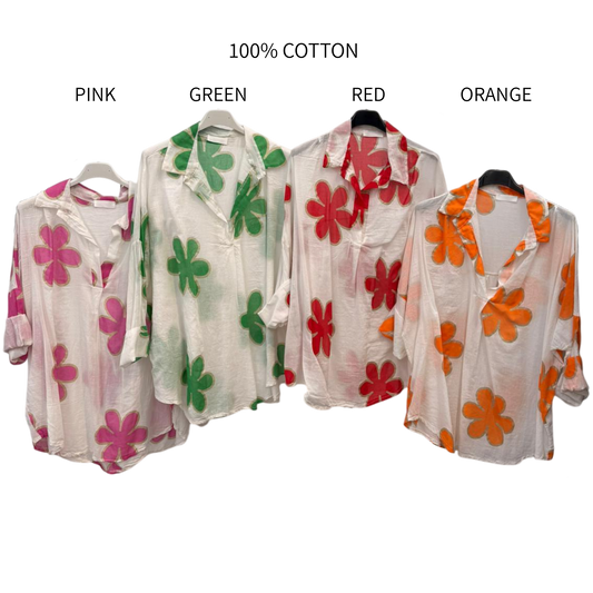 PHEONIX COTTON FOIL FLORAL POWER SHIRT