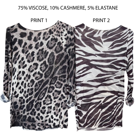 ROWAN MIX CASHMERE KNIT ANIMAL PRINT TOP