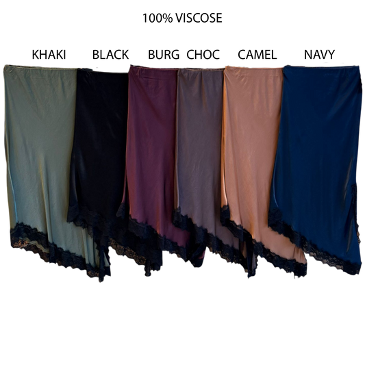 MICHELLE SATIN ASSYMETRICAL LACE HEM SKIRTS