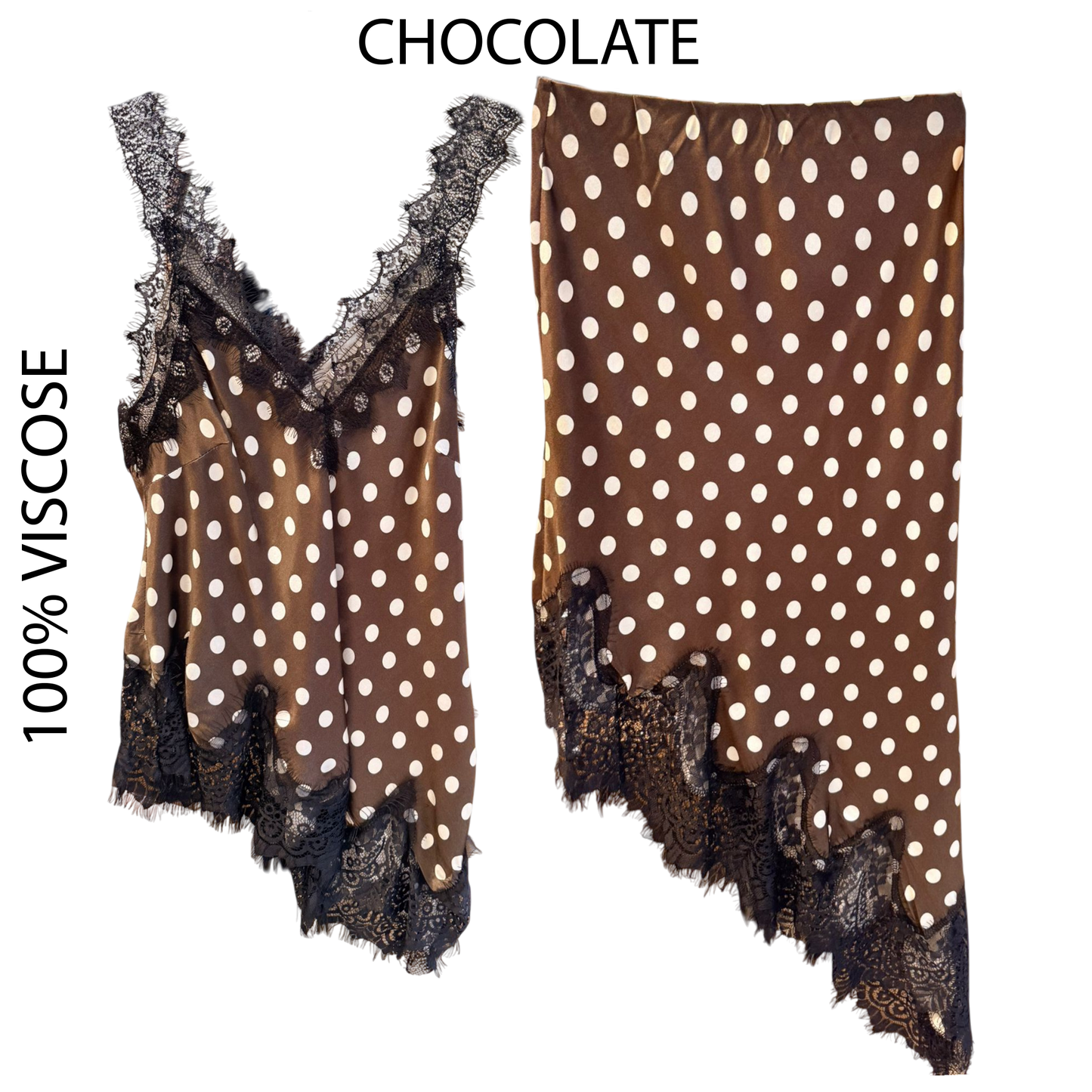 MELISSA SATIN POLKA DOT ASSYMETRIC SET