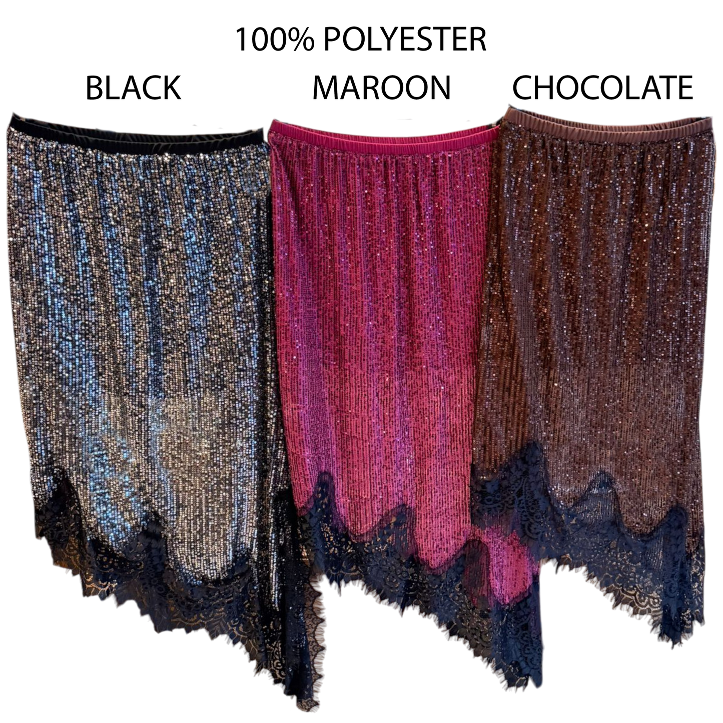 JORDAN SEQUIN ASSYMETRIC LACE HEM SKIRT