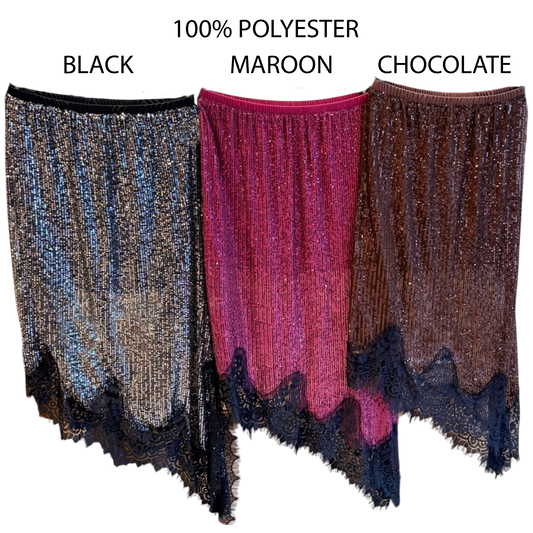 JORDAN SEQUIN ASSYMETRIC LACE HEM SKIRT
