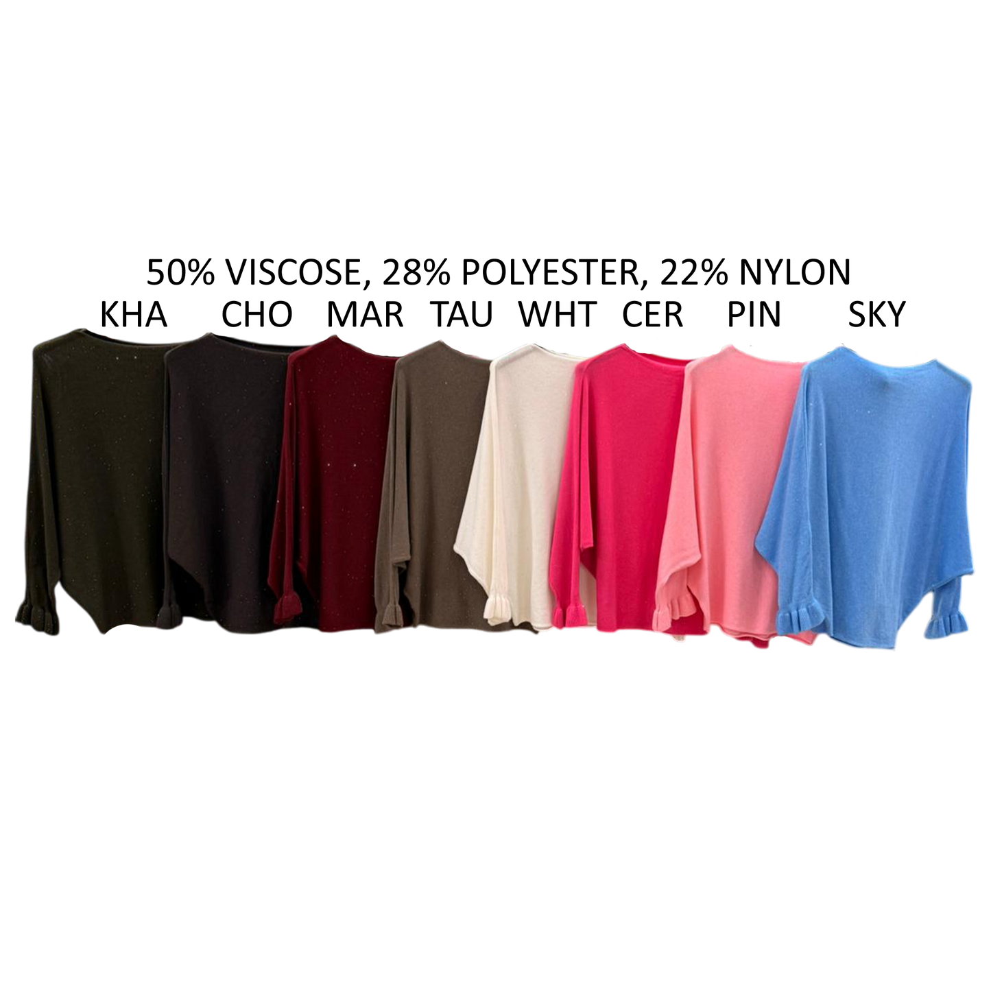 ANGEL JERSEY KNIT SEQUIN SPECKS FRILL SLEEVE TOP