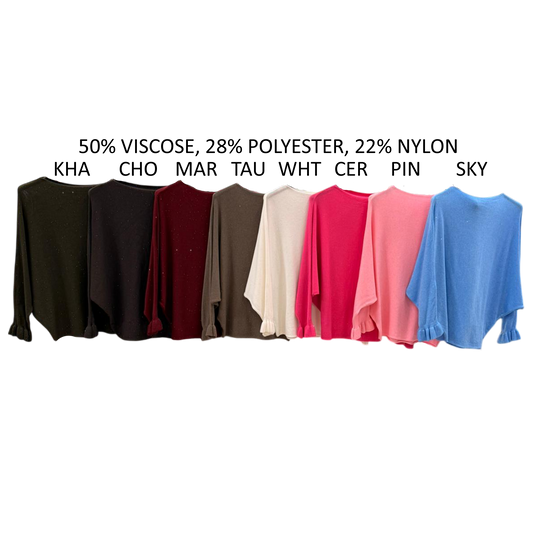 ANGEL JERSEY KNIT SEQUIN SPECKS FRILL SLEEVE TOP