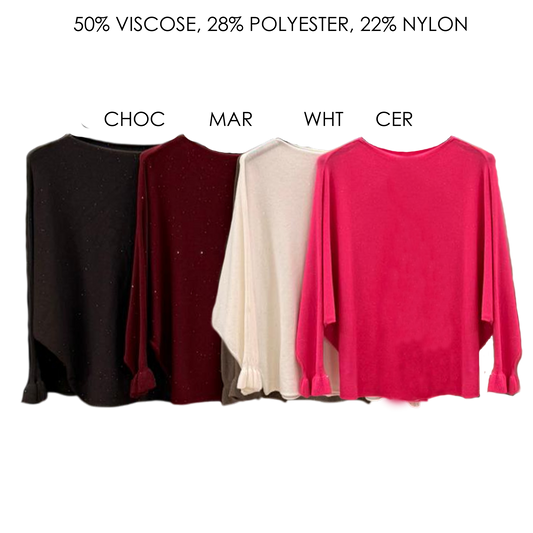 ANGEL JERSEY KNIT SEQUIN SPECKS FRILL SLEEVE TOP