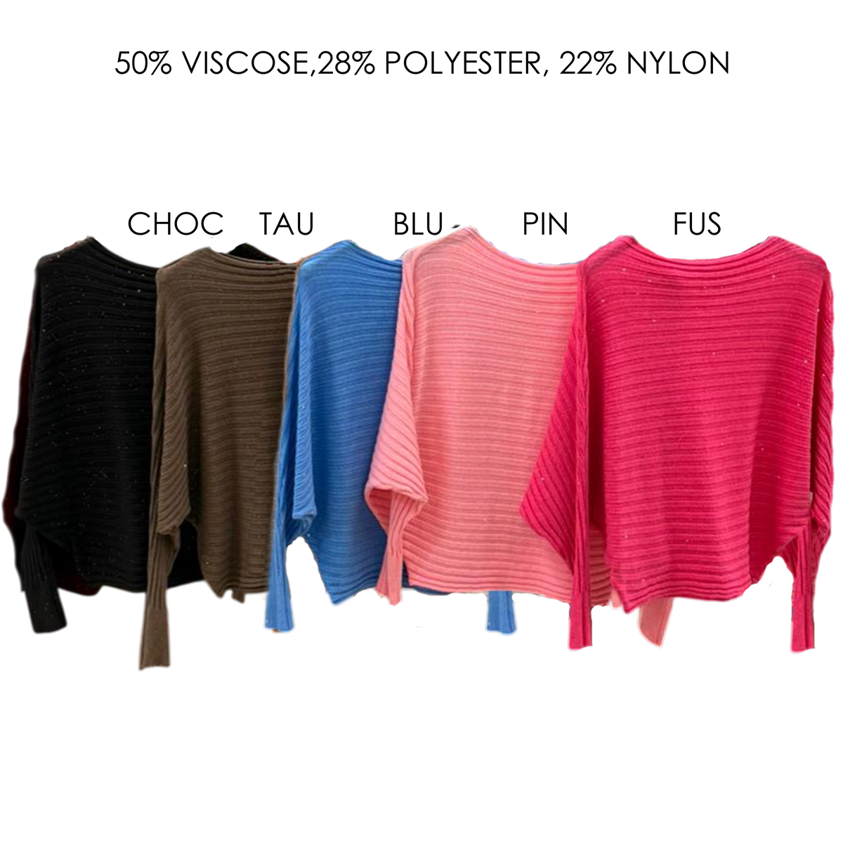 AMANDA RIB KNIT BATWING VNECK SPECS TOP