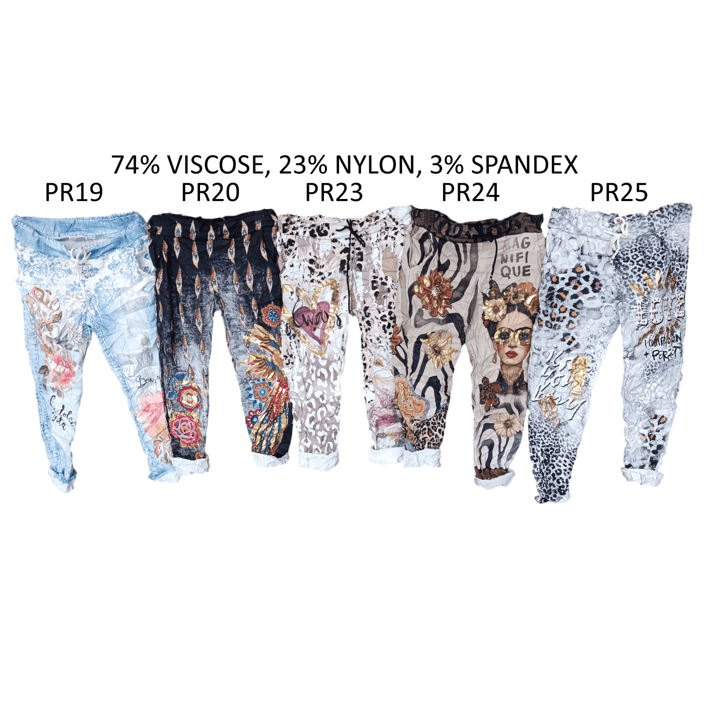 ELLE VISCOSE ELASTANE PRINTED FOIL PANTS