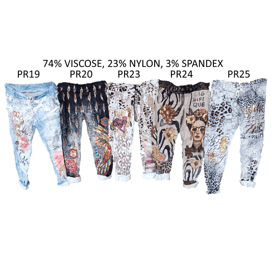 ELLE VISCOSE ELASTANE PRINTED FOIL PANTS