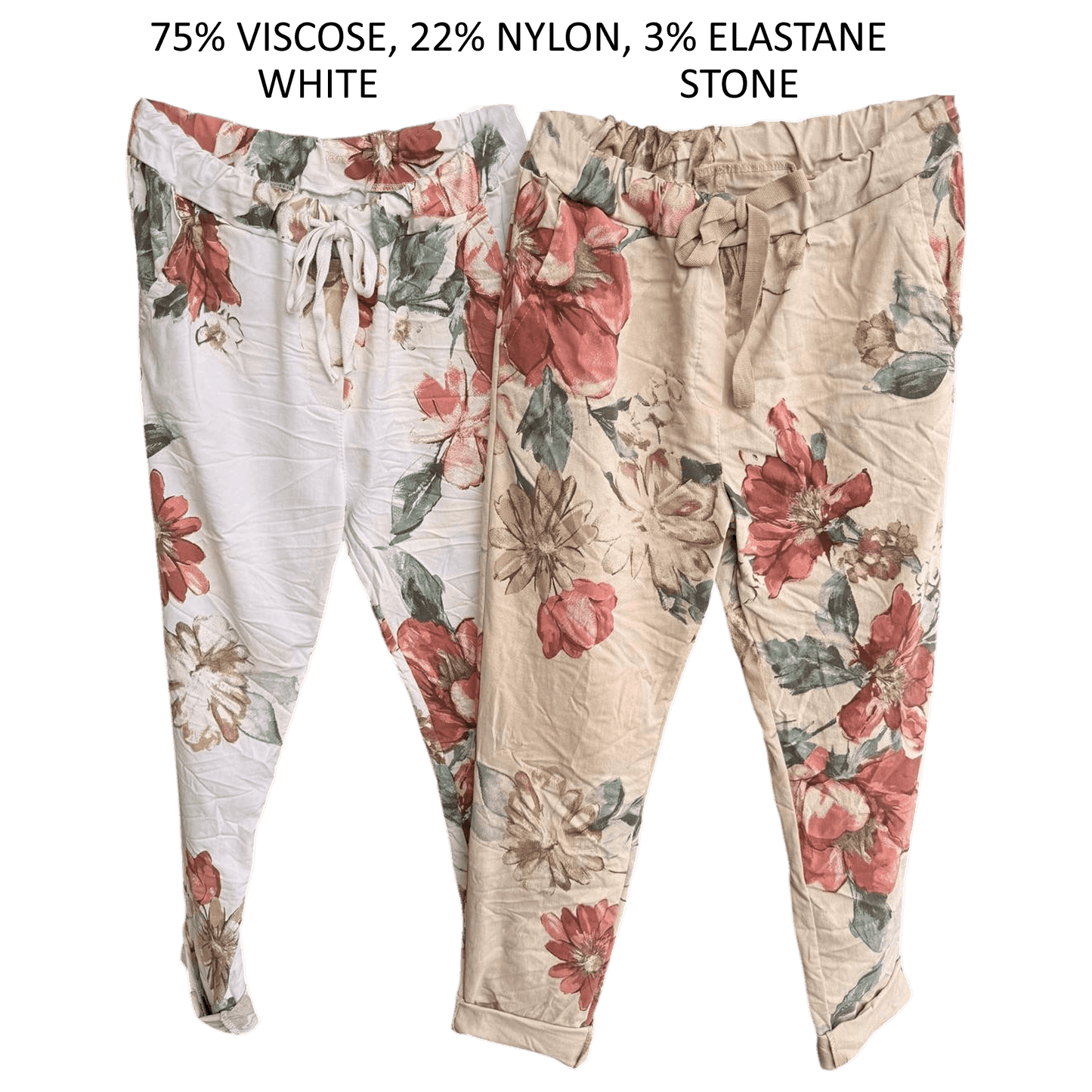 NADIA VISCOSE STRETCH FLOWER PANTS