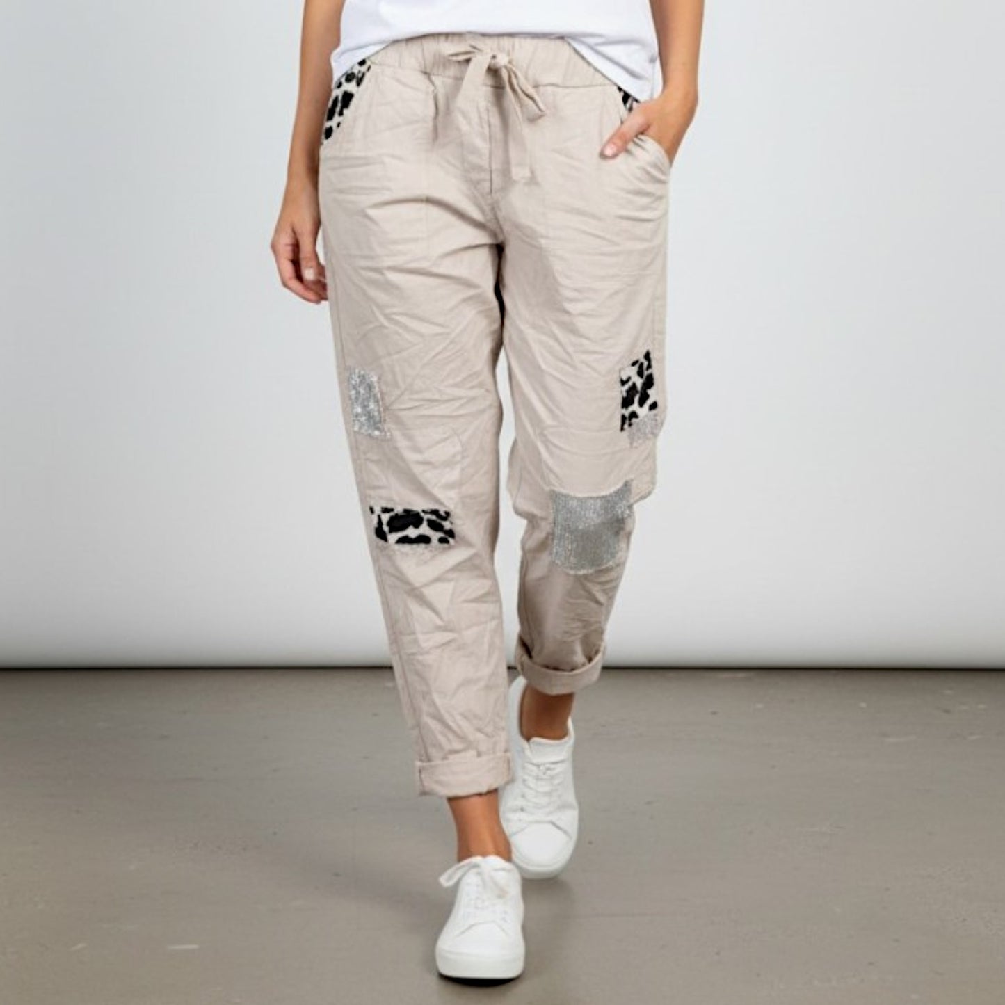 BIANCA VISCOSE STRETCH PATCH PRINT PANTS