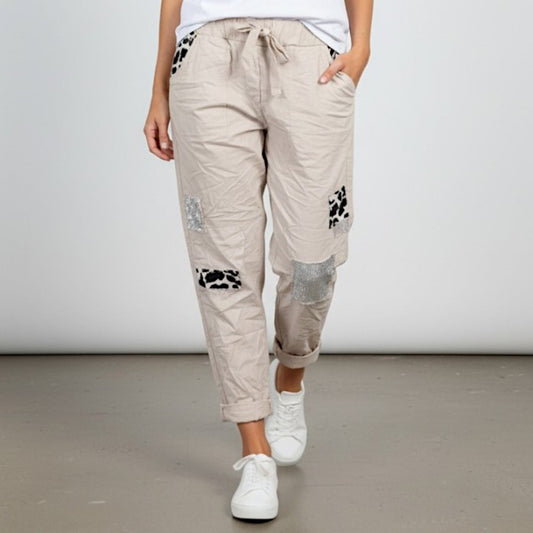 BIANCA VISCOSE STRETCH PATCH PRINT PANTS