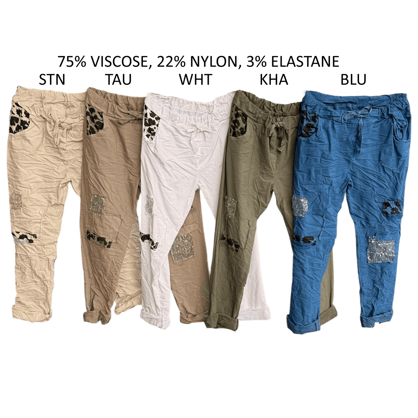 BIANCA VISCOSE STRETCH PATCH PRINT PANTS