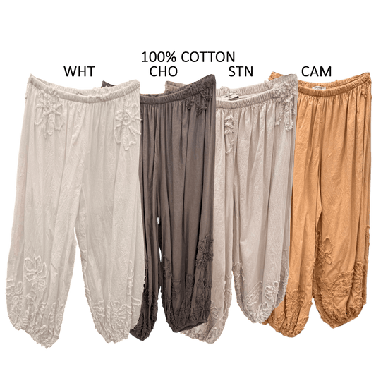 EVELINE COTTON EMB PANTS
