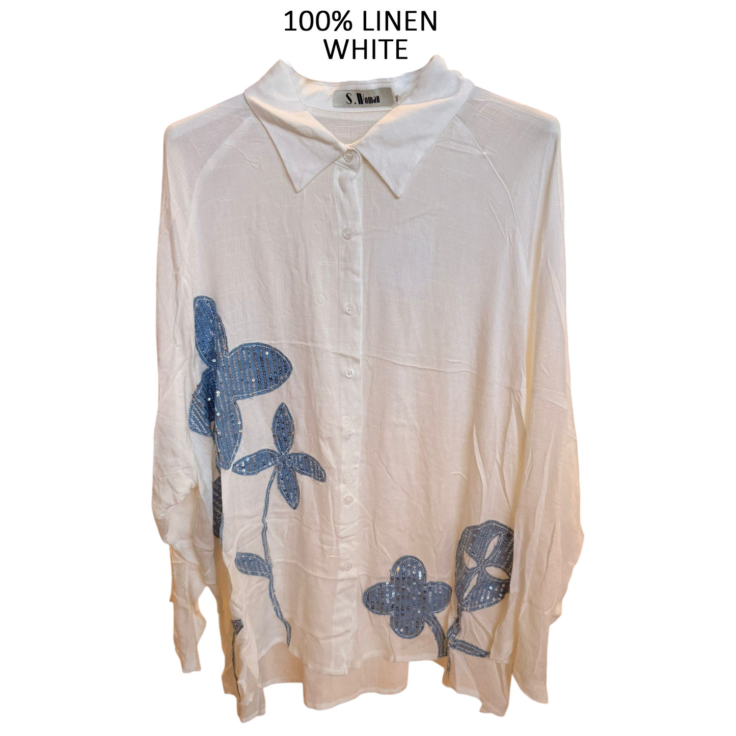 HETTY VISCOSE COTTON SHIRT SEQ FLOWER APPLIQUE