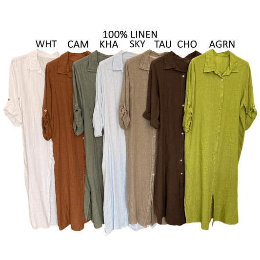 MILDRED LINEN LONG SHIRT DRESS