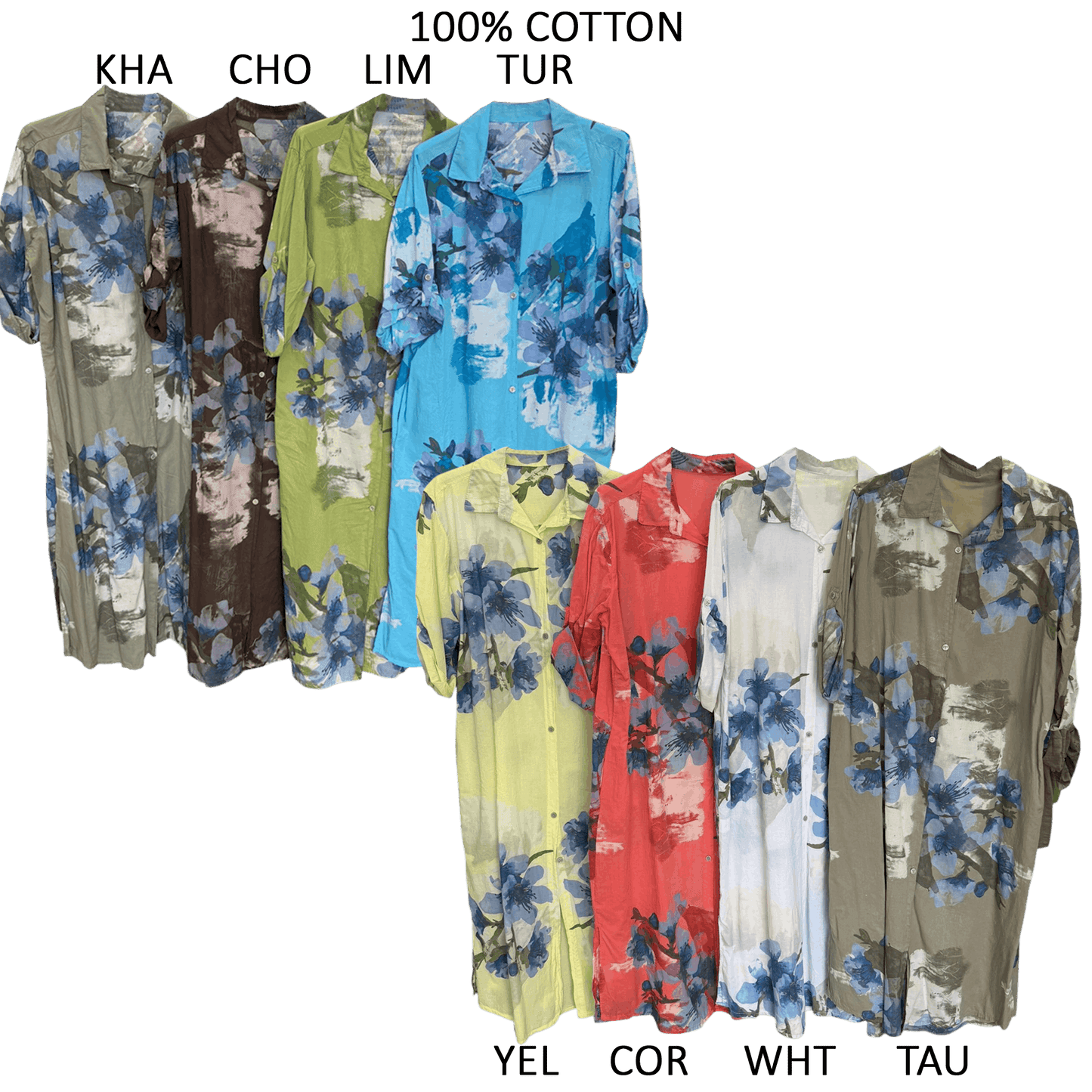 ANNETTE COTTON FLORAL LONG SHIRT DRESS