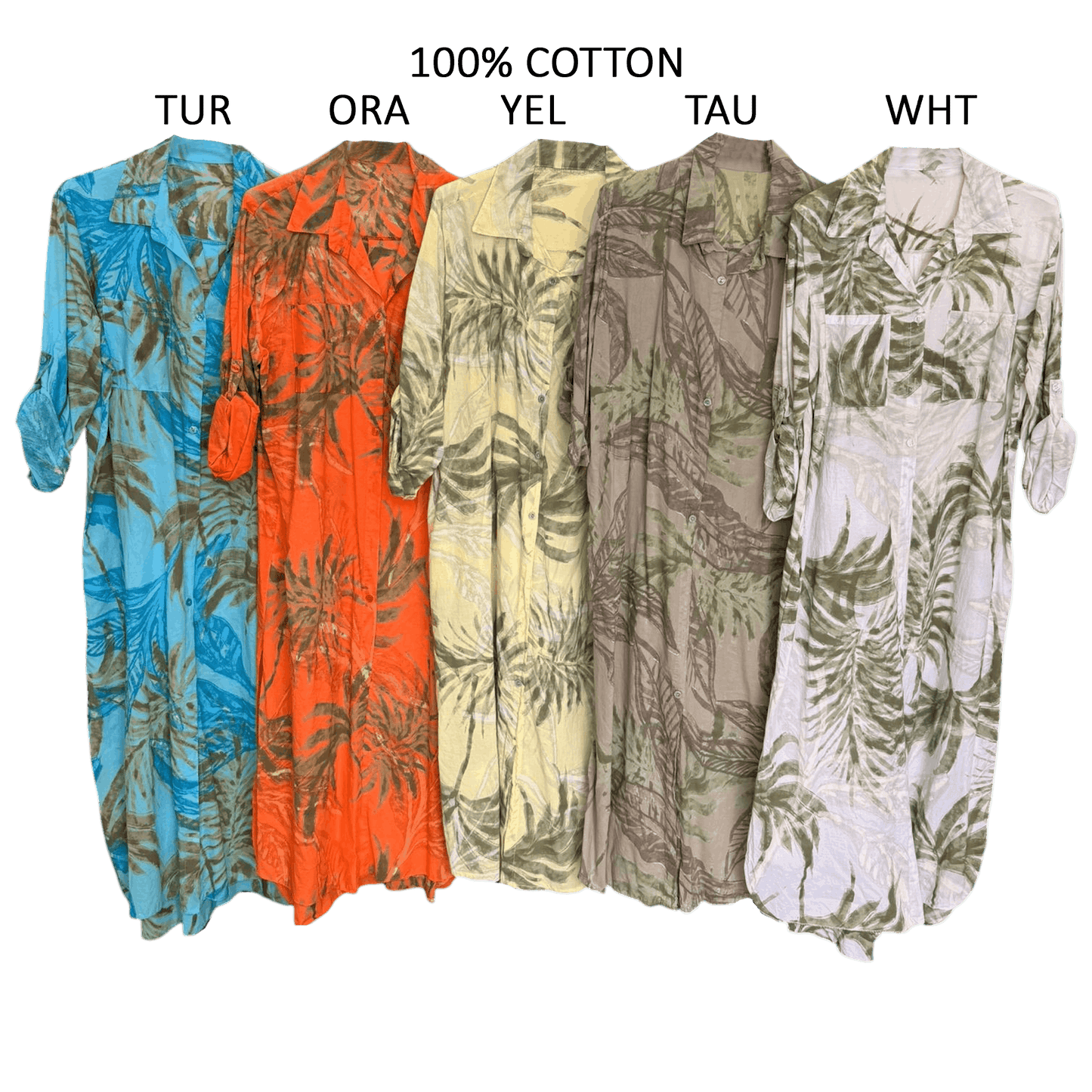 GEORGINA COTTON PALM LEAVE LONG SHIRT DRESS