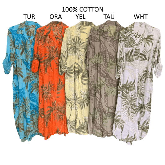 GEORGINA COTTON PALM LEAVE LONG SHIRT DRESS