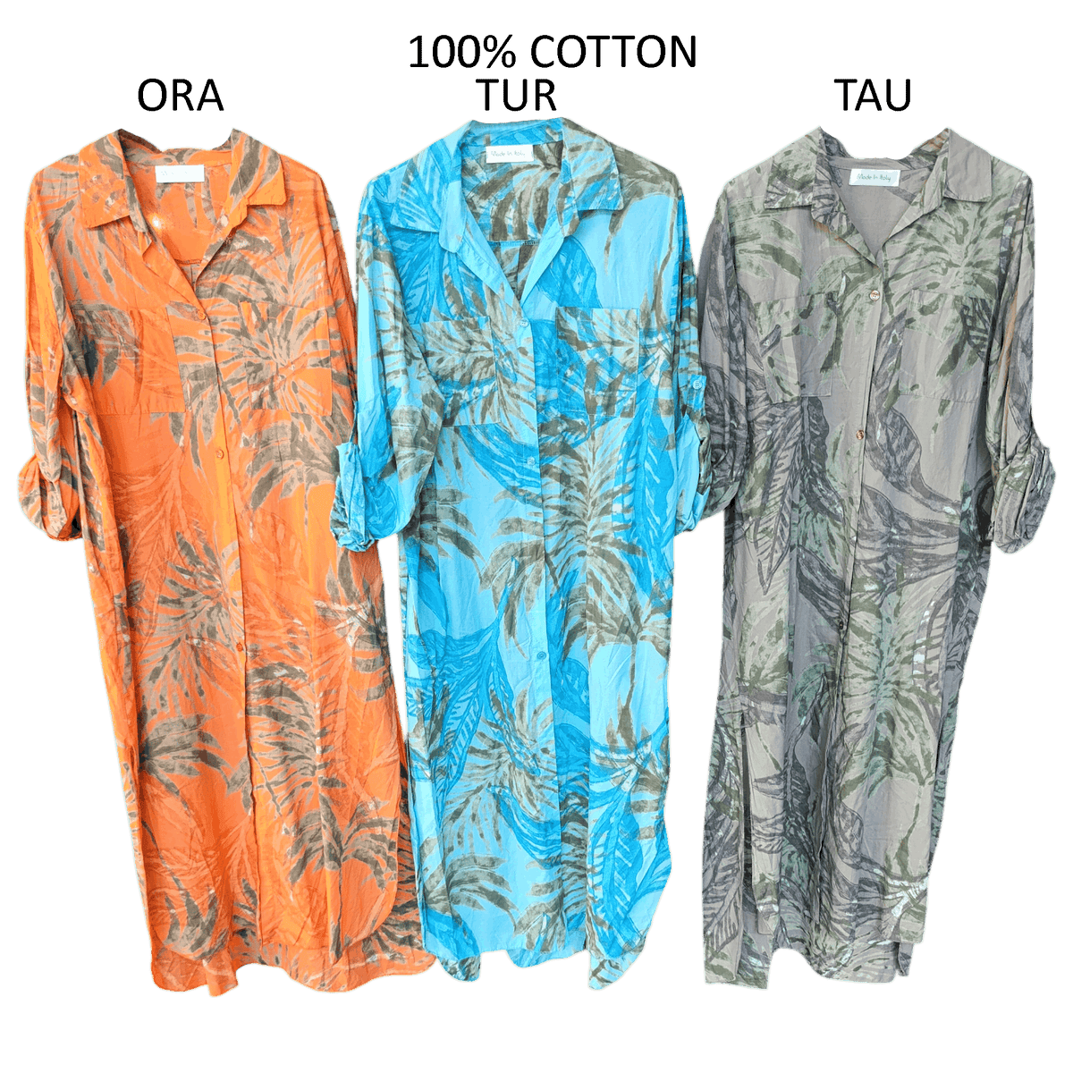 GEORGINA COTTON PALM LEAVE LONG SHIRT DRESS