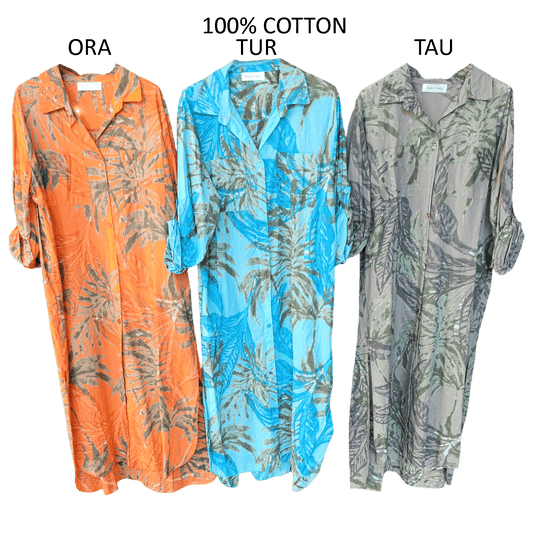 GEORGINA COTTON PALM LEAVE LONG SHIRT DRESS