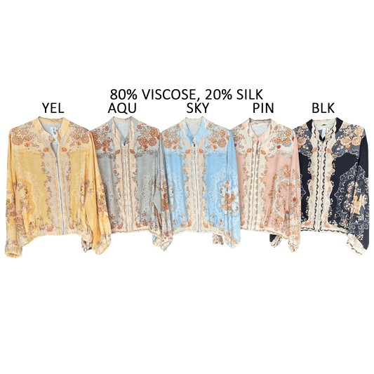 ADELE SILK MIX PRINTED BOMBER JACKET