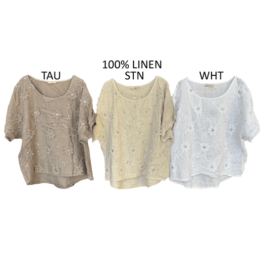 PAMELA LINEN EMB TOP