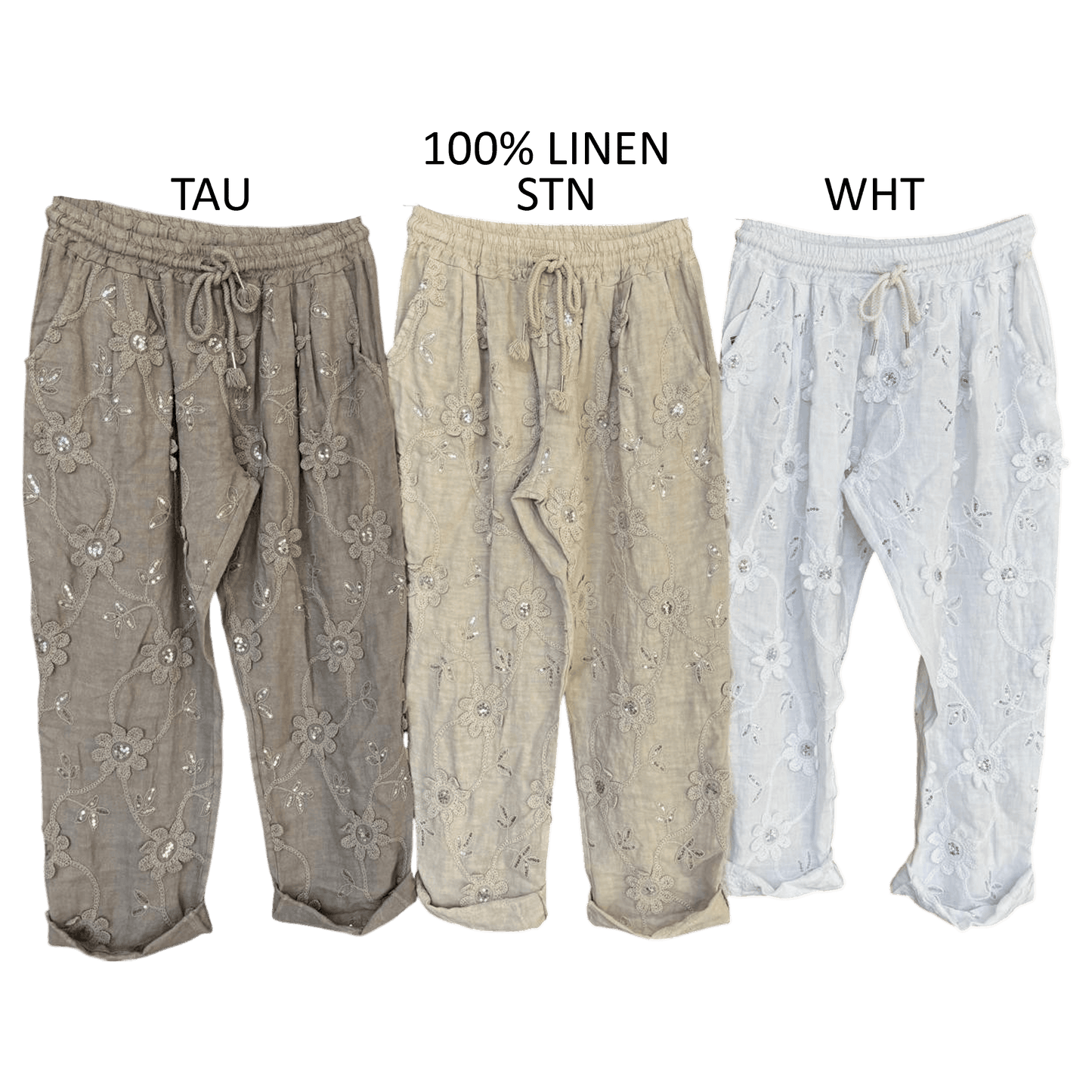DRUSILLA LINEN EMB PANTS