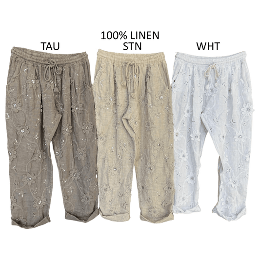 DRUSILLA LINEN EMB PANTS