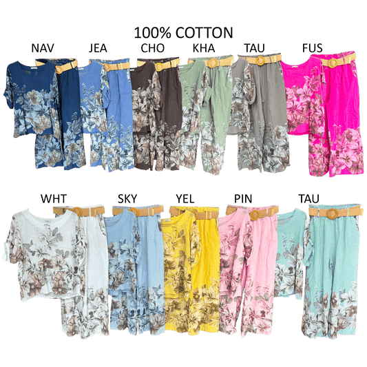 MILLICENT COTTON LINEN FLORAL PANTS SET