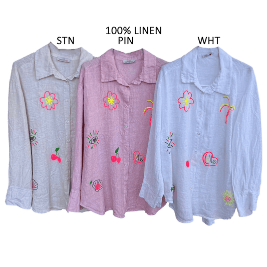 PRISCILLA LINEN EMB SHIRT