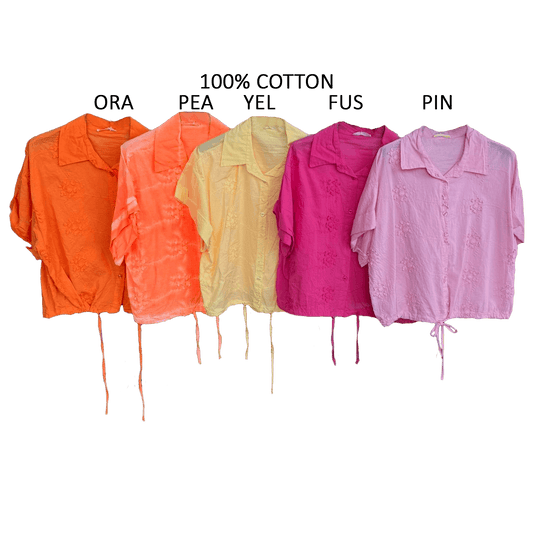 ENID COTTON EMB DRAW STRING SHIRT