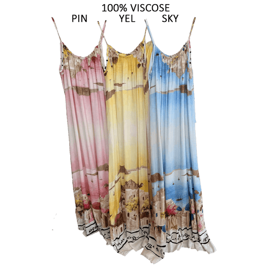 MARION VISCOSE ISLAND PRINT LONG  DRESS