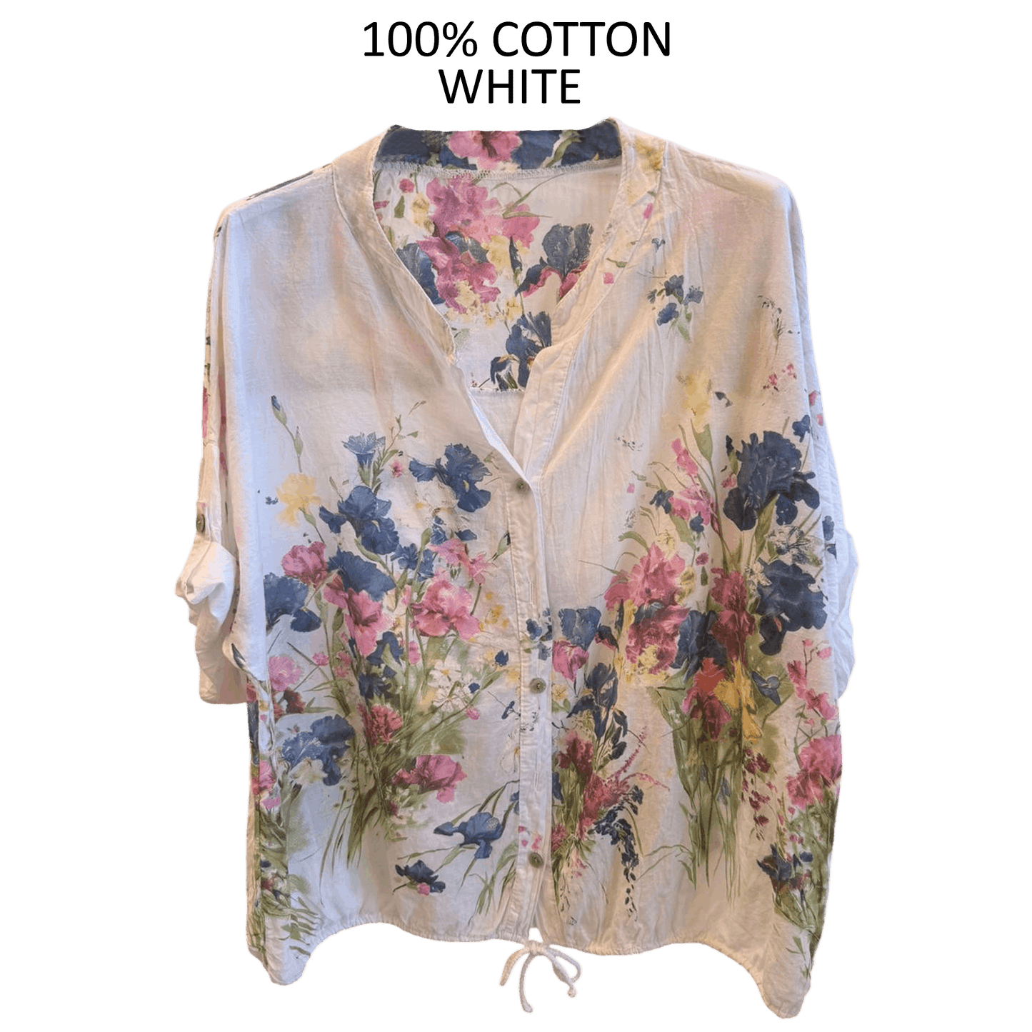 NELLIE COTTON FLOWER PRINT DRAW STRING SHIRT